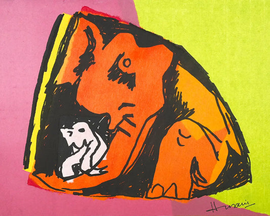 Elephants | After MF Husain | Litho with Chine Collé
