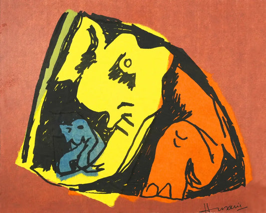 Elephants | After MF Husain | Litho with Chine Collé